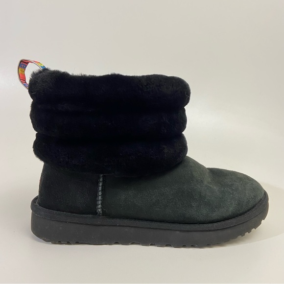 Ugg Classic Black Fluff Mini Quilted Suede Sheepskin Women Boots Size 10 Disc. - Picture 3 of 14